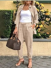 cheap Sets-Women&#039;s Cotton Linen Sets Two Piece Sets Fashion Casual Comfort Home Daily Vacation Linen Summer Spring Home Outfits