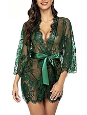 billige Sexy undertøy-kvinners pyjamas nattkjole nattskjortekjole ren farge enkel tilfeldig myk hjem daglig seng polyester pustende v wire langermet sommer vår hjemmeantrekk