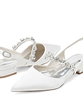 economico sposa-eleganti ballerine da sposa per matrimoni in giardino e in municipio, scarpe da sposa bianche a punta con cinturino in cristallo