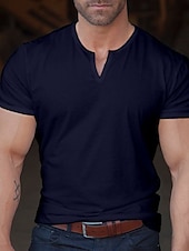 preiswerte Lässiges Henley-T-Shirt-Herren T Shirt T-Shirt Kurze Ärmel Glatt Modisch Designer Basic V Ausschnitt Urlaub Strasse Ausgehen Sommer Schwarz Weiß Marinenblau Henley T-Shirt