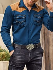 billiga västernskjortor för män-Herr Grafiska tryck Cowboy Skjorta Västerländsk skjorta Cowboyskjorta Långärmad Mode Streetwear Designer Utomhus Dagligen Höst vinter Nedvikt Mönster Svart Rubinrött Blå Kaki