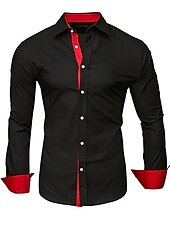 preiswerte Businesshemden für Herren-Herren Oberhemd Kragenhemd Knopfhemd Glatt Hochzeit Valentinstag Schwarz Weiß Rote Marineblau Langarm Kragen Sommer Frühling Bekleidung Patchwork