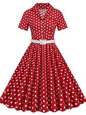 levne Šaty-Retro 50. léta Rockabilly Ke kolenům Houpací šaty Flare šaty Košilové šaty S páskem Puntíky Maškarní kostým Dámské Karneval Plesová maškaráda Dovolená Večírek Na den Dospělé Šaty Jaro léto