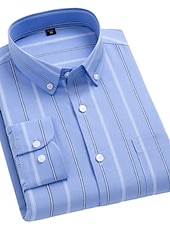 economico camicie oxford da uomo-Per uomo Camicie Camicia a righe Camicia non stirabile Camicia Oxford Banda Matrimonio Da mare grigio blu Giallo Verde chiaro Blu Manica lunga Collo ripiegabile Per tutte le stagioni Abbigliamento