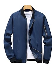 お買い得  メンズジャケット＆コート-男性用 ボンバージャケット トランジションジャケット スポーツ・アウトドア 防風 クラシック オールシーズン 純色 クラシック・タイムレス クルーネック レギュラー ブラック ルビーレッド グリーン カーキ色 ダークブルー ジャケット