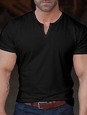 preiswerte Lässiges Henley-T-Shirt-Herren T Shirt T-Shirt Kurze Ärmel Glatt Modisch Designer Basic V Ausschnitt Urlaub Strasse Ausgehen Sommer Schwarz Weiß Marinenblau Henley T-Shirt