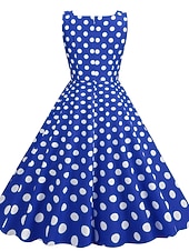 preiswerte Kleider-Retro Vintage 1950er Rockabilly Knielang Swing-Kleid Ausgestelltes Kleid Ärmellos Tupfen Kostüm Damen Karneval Maskerade Party / Abend Alltagskleidung Lässig Erwachsene Kleid Frühling &amp; Sommer