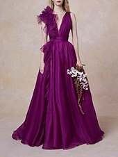 preiswerte lila-Strandhochzeit A-Linie Weihnachtskleid Abendkleid Promi-Stil Kleid Rot Grün Kleid Formeller Hochzeitsgast bodenlang ärmellos V-Ausschnitt Chiffon mit Schlitz reine Farbe Kleid Maskerade Kleid 2025