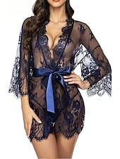 billige Sexy undertøy-kvinners pyjamas nattkjole nattskjortekjole ren farge enkel tilfeldig myk hjem daglig seng polyester pustende v wire langermet sommer vår hjemmeantrekk