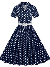 levne Šaty-Retro 50. léta Rockabilly Ke kolenům Houpací šaty Flare šaty Košilové šaty S páskem Puntíky Maškarní kostým Dámské Karneval Plesová maškaráda Dovolená Večírek Na den Dospělé Šaty Jaro léto