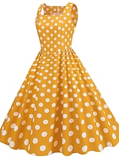 preiswerte Kleider-Retro Vintage 1950er Rockabilly Knielang Swing-Kleid Ausgestelltes Kleid Ärmellos Tupfen Kostüm Damen Karneval Maskerade Party / Abend Alltagskleidung Lässig Erwachsene Kleid Frühling &amp; Sommer
