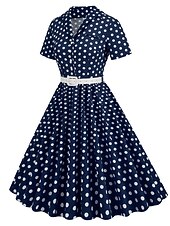 levne Šaty-Retro 50. léta Rockabilly Ke kolenům Houpací šaty Flare šaty Košilové šaty S páskem Puntíky Maškarní kostým Dámské Karneval Plesová maškaráda Dovolená Večírek Na den Dospělé Šaty Jaro léto