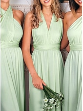 baratos Vestidos para Madrinhas-Tubinho Vestido de Madrinha Halter pescoço Sem Manga Elegante Até o Tornozelo Elastano com Pregas / Cor Única 2022