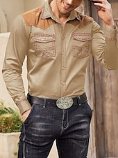 billiga västernskjortor för män-Herr Grafiska tryck Cowboy Skjorta Västerländsk skjorta Cowboyskjorta Långärmad Mode Streetwear Designer Utomhus Dagligen Höst vinter Nedvikt Mönster Svart Rubinrött Blå Kaki