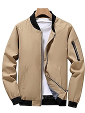 お買い得  メンズジャケット＆コート-男性用 ボンバージャケット トランジションジャケット スポーツ・アウトドア 防風 クラシック オールシーズン 純色 クラシック・タイムレス クルーネック レギュラー ブラック ルビーレッド グリーン カーキ色 ダークブルー ジャケット