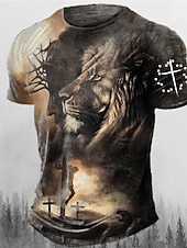  Herren Kreuzfahrer Bibel Grafik Tier Löwe Glauben T-Shirt Kurzarm T-Shirt 3D-Druck Rundhals Shirt Vintage Mode Designer Außen Täglich Sport Rot Blau Braun Frühling  Sommer Kleidung Apparel