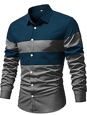economico camicia da uomo con bottoni-Per uomo Camicia Camicia estiva Camicia con bottoni Maglietta informale Nero Vino Rosso Blu Marrone Manica lunga Color Block Bavero Strada Da mare Di base Abbigliamento Di tendenza Comodo