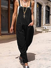 preiswerte Overall-Damen Normal Latzhose Strassenmode Feste Farbe Ärmellos Quadratischer Ausschnitt Tasche Urlaub Täglich Regular Fit Schwarz Weiß Grün Sommer