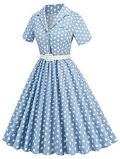 levne Šaty-Retro 50. léta Rockabilly Ke kolenům Houpací šaty Flare šaty Košilové šaty S páskem Puntíky Maškarní kostým Dámské Karneval Plesová maškaráda Dovolená Večírek Na den Dospělé Šaty Jaro léto