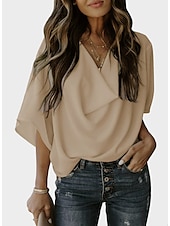 abordables Hauts de Travail pour Femmes-Chemisier Chemise Femme Violet Claire Amande Bleu Ciel Plein Manches Longues Casual basique Col V S