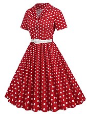 levne Šaty-Retro 50. léta Rockabilly Ke kolenům Houpací šaty Flare šaty Košilové šaty S páskem Puntíky Maškarní kostým Dámské Karneval Plesová maškaráda Dovolená Večírek Na den Dospělé Šaty Jaro léto