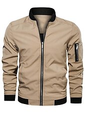 お買い得  メンズジャケット＆コート-男性用 ボンバージャケット トランジションジャケット スポーツ・アウトドア 防風 クラシック オールシーズン 純色 クラシック・タイムレス クルーネック レギュラー ブラック ルビーレッド グリーン カーキ色 ダークブルー ジャケット
