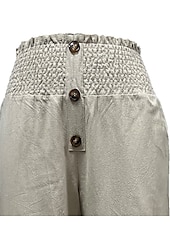 economico Pantaloni in lino e cotone semplici-Per donna Gamba larga Pantaloni in cotone e lino Pantaloni Larghi Vacanza Tinta unita Lunghezza intera Misura del girovita medio Elastico in vita Gamba larga Baggy Comodità Micro-elastico Casuale