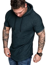 abordables Camisetas casuales de hombre-Hombre Camiseta Camiseta superior Mangas cortas Con Capucha Verano Plano delgado plisado Moda Deportes Básico Vacaciones Calle Noche Negro Blanco Azul Marino Camiseta superior para hombre