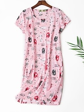 billige Nattkjoler og nattøy for damer-kvinners pyjamas nattkjole nattskjortekjole dyr frukt uformell komfort søt hjemmegate daglig polyester pustende rund hals kortermet sommer vår hjemmeantrekk