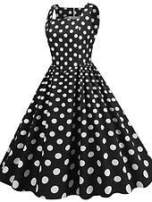 preiswerte Kleider-Retro Vintage 1950er Rockabilly Knielang Swing-Kleid Ausgestelltes Kleid Ärmellos Tupfen Kostüm Damen Karneval Maskerade Party / Abend Alltagskleidung Lässig Erwachsene Kleid Frühling &amp; Sommer