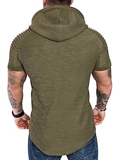 abordables Camisetas casuales de hombre-Hombre Camiseta Camiseta superior Mangas cortas Con Capucha Verano Plano delgado plisado Moda Deportes Básico Vacaciones Calle Noche Negro Blanco Azul Marino Camiseta superior para hombre