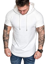 abordables Camisetas casuales de hombre-Hombre Camiseta Camiseta superior Mangas cortas Con Capucha Verano Plano delgado plisado Moda Deportes Básico Vacaciones Calle Noche Negro Blanco Azul Marino Camiseta superior para hombre