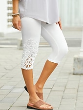baratos Leggings lisas-Mulheres Leggings Moda Comprimento da panturrilha Tecido Renda Compressão abdominal Butt Lift Conforto Com Stretch Casual Final de semana Branco Delgado