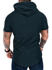 abordables Camisetas casuales de hombre-Hombre Camiseta Camiseta superior Mangas cortas Con Capucha Verano Plano delgado plisado Moda Deportes Básico Vacaciones Calle Noche Negro Blanco Azul Marino Camiseta superior para hombre
