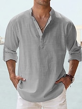 economico Camicie di lino-Per uomo Camicia camicia di lino Camicia estiva Camicia da spiaggia Liscio Hawaiano Per eventi Bianco Rosa Blu Verde Manica lunga Colletto alla coreana Primavera estate Abbigliamento Di base
