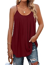 abordables Débardeurs et camisoles femme-Débardeur pour femmes uni vacances hawaïen décontracté sans manches col rond hauts réguliers décontractés plage noir blanc vert clair rose vin été printemps