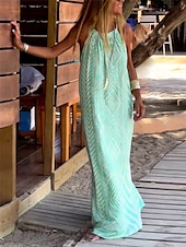 ieftine Rochii cu dungi și geometrice-Rochie Maxi pentru Femei Rochie Casual Rochie Slip Imprimat Geometric Curea Casual de Zi cu Zi Întâlnire fără Mâneci Vară Primăvară