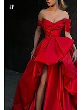 billige SVART-A-Linje Kveldsdrakt Festkjole Maskerade Prom Sweep  Brush Tog Uten Ermer Off Shoulder Sateng med Split