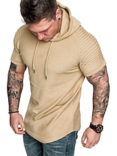 abordables Camisetas casuales de hombre-Hombre Camiseta Camiseta superior Mangas cortas Con Capucha Verano Plano delgado plisado Moda Deportes Básico Vacaciones Calle Noche Negro Blanco Azul Marino Camiseta superior para hombre