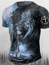  Herren Kreuzfahrer Bibel Grafik Tier Löwe Glauben T-Shirt Kurzarm T-Shirt 3D-Druck Rundhals Shirt Vintage Mode Designer Außen Täglich Sport Rot Blau Braun Frühling  Sommer Kleidung Apparel