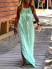 ieftine Rochii cu dungi și geometrice-Rochie Maxi pentru Femei Rochie Casual Rochie Slip Imprimat Geometric Curea Casual de Zi cu Zi Întâlnire fără Mâneci Vară Primăvară