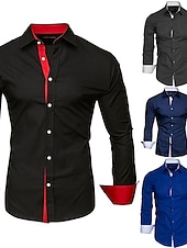 preiswerte Businesshemden für Herren-Herren Oberhemd Kragenhemd Knopfhemd Glatt Hochzeit Valentinstag Schwarz Weiß Rote Marineblau Langarm Kragen Sommer Frühling Bekleidung Patchwork