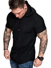 abordables Camisetas casuales de hombre-Hombre Camiseta Camiseta superior Mangas cortas Con Capucha Verano Plano delgado plisado Moda Deportes Básico Vacaciones Calle Noche Negro Blanco Azul Marino Camiseta superior para hombre