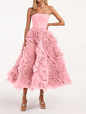 cheap Prom Dresses-Beach Wedding A-Line Prom Dresses Floral Dress Wedding Guest Quinceanera Ankle Length Sleeveless Strapless Tulle Backless with Ruched 2025