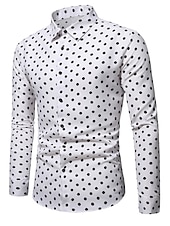 cheap Men&#039;s Button Up Shirts-Men&#039;s Shirt Button Up Shirt Casual Shirt Summer Shirt Black White Pink Blue Long Sleeve Polka Dot Lapel Daily Vacation Clothing Apparel Fashion Casual Comfortable