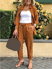cheap Sets-Women&#039;s Cotton Linen Sets Two Piece Sets Fashion Casual Comfort Home Daily Vacation Linen Summer Spring Home Outfits