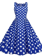preiswerte Kleider-Retro Vintage 1950er Rockabilly Knielang Swing-Kleid Ausgestelltes Kleid Ärmellos Tupfen Kostüm Damen Karneval Maskerade Party / Abend Alltagskleidung Lässig Erwachsene Kleid Frühling &amp; Sommer