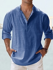 economico Camicie di lino-Per uomo Camicia camicia di lino Camicia estiva Camicia da spiaggia Liscio Hawaiano Per eventi Bianco Rosa Blu Verde Manica lunga Colletto alla coreana Primavera estate Abbigliamento Di base