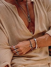 economico Vacanza-Per uomo camicia di lino Stile vichingo Camicia estiva Abbigliamento mare Maglietta informale Liscio Da mare Curise Bianco Verde Manica lunga A V Primavera estate Abbigliamento