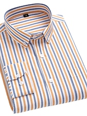 economico camicie oxford da uomo-Per uomo Camicie Camicia a righe Camicia non stirabile Camicia Oxford Banda Matrimonio Da mare grigio blu Giallo Verde chiaro Blu Manica lunga Collo ripiegabile Per tutte le stagioni Abbigliamento